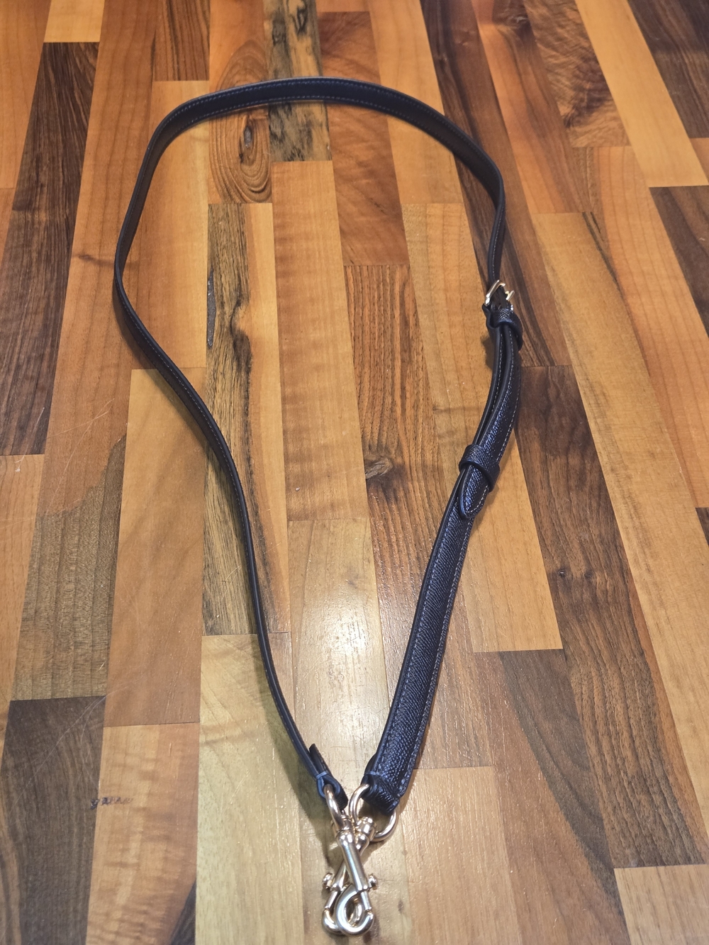 Coach Black Leather Crossgrain Strap with Gold Hardware and Adjustable Buckle